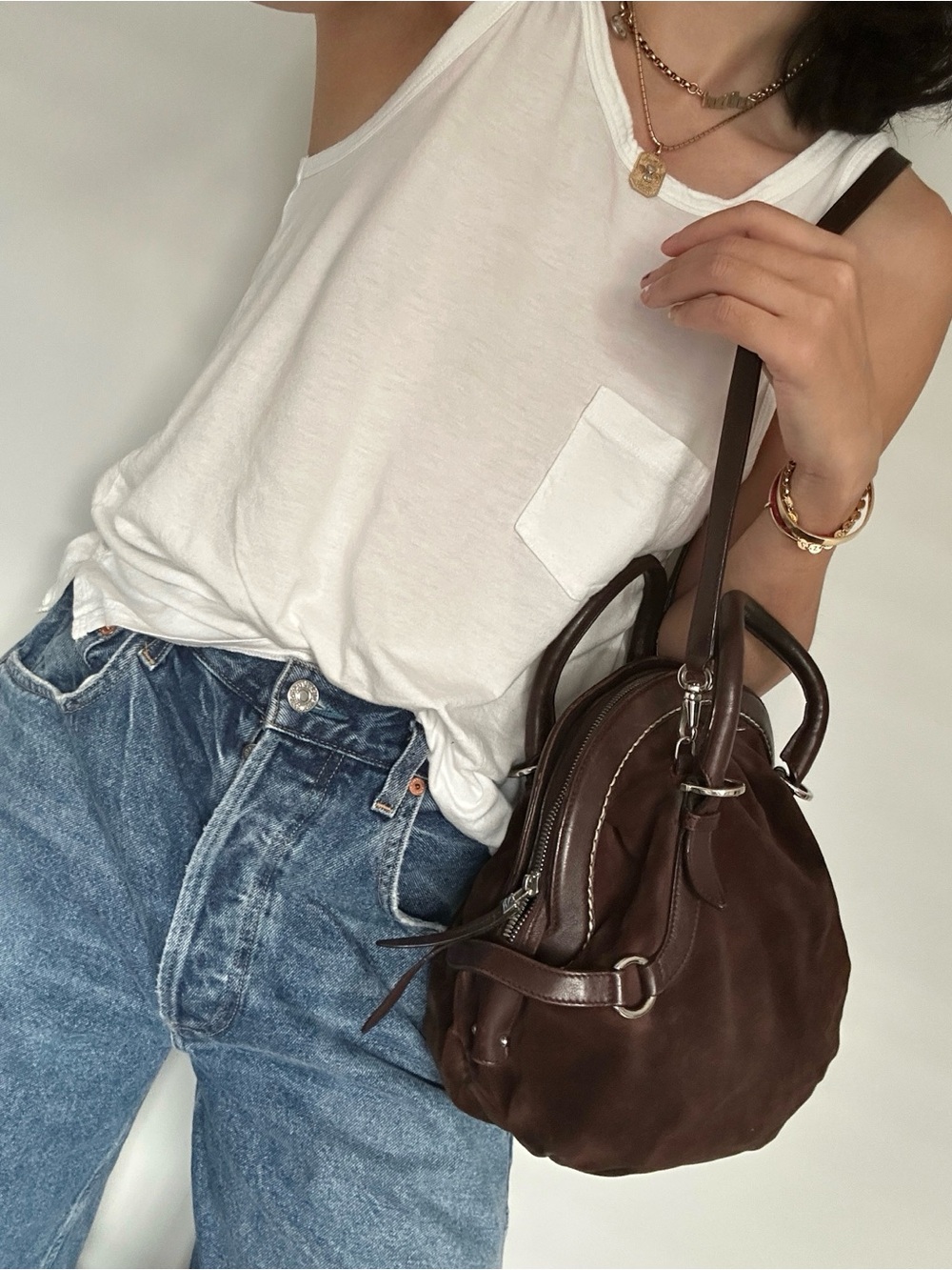 Vtg Salvatore Ferragamo Chocolate Suede & Leather Handbag Shoulder Bag Dome Bag - Picture 5 of 16